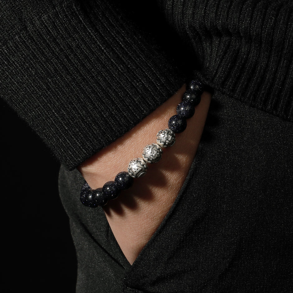 Starry Sky Blue Sandstone Blessing Bracelet(8mm)