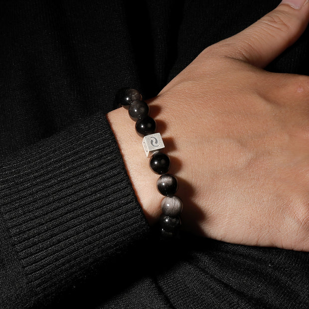 Silver Obsidian Guardian Blessing Bracelet(10mm)