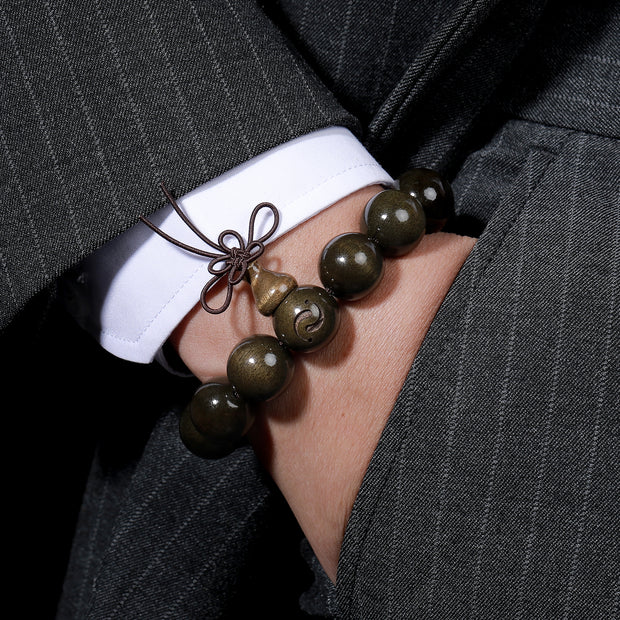 Premium Golden Phoebe Wood Blessing Bracelet(15mm)